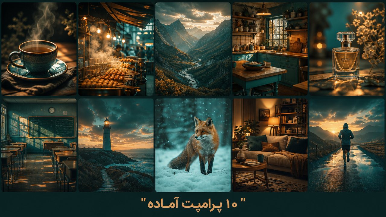 چیدمانِ ده نمونهپرامپت Veo برای ساخت ویدیو در دستههای مختلف