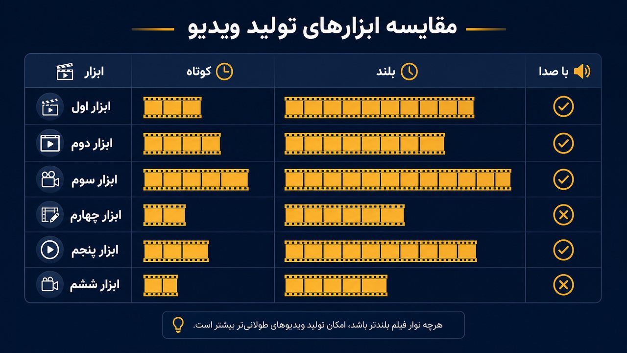 نمودار مقایسه‌ی ابزارهای ساخت ویدیو با هوش مصنوعی جدید